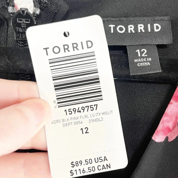 Torrid Black Floral Long Sleeve Ruched Mermaid Dress with High Slit Size 12 NEW - Picture 8 of 10